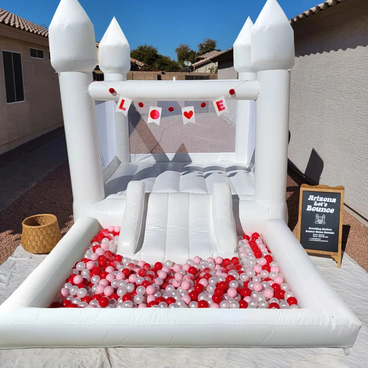 White Bounce House with Slide