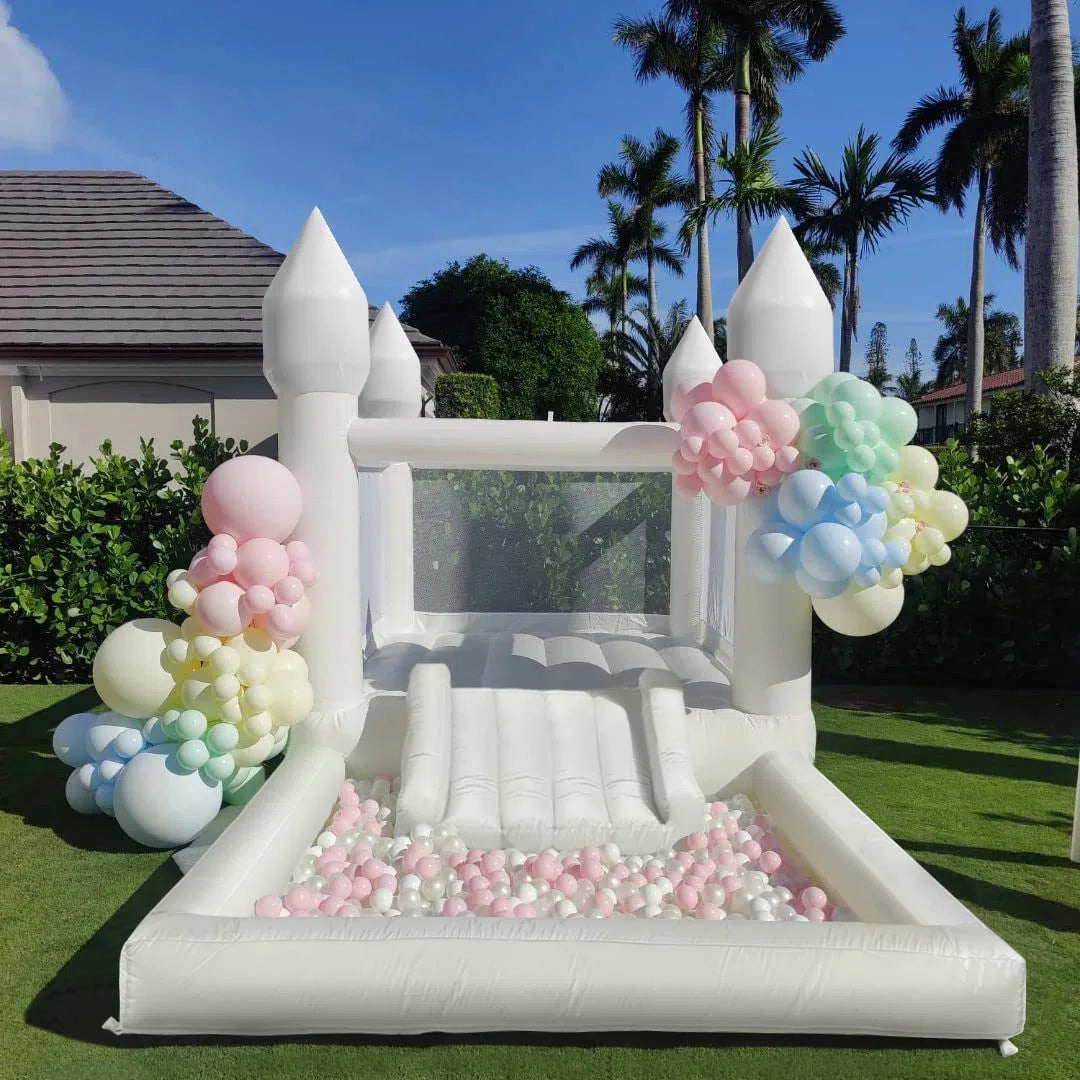 White Bounce House with Slide